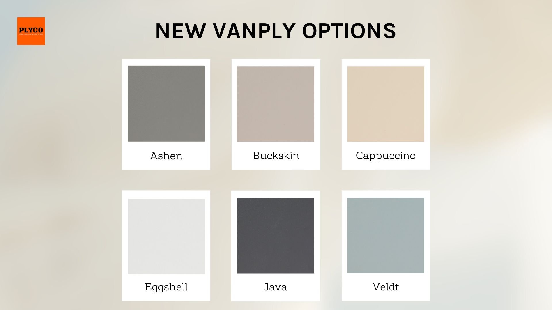 New solid colour Vanply options manufactured in Melbourne by local plywood supplier, Plyco