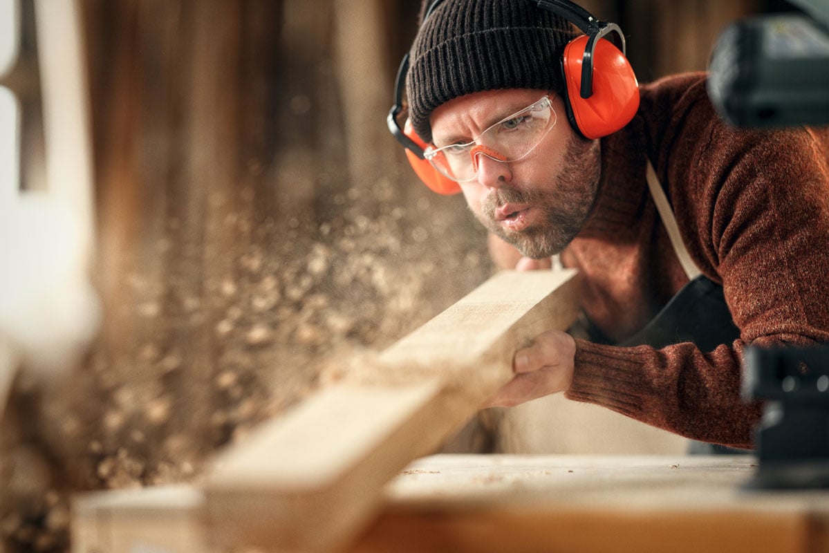 Close up of an Australian carpenter using CD Structural Plywood in a Melbourne woodworking workshop