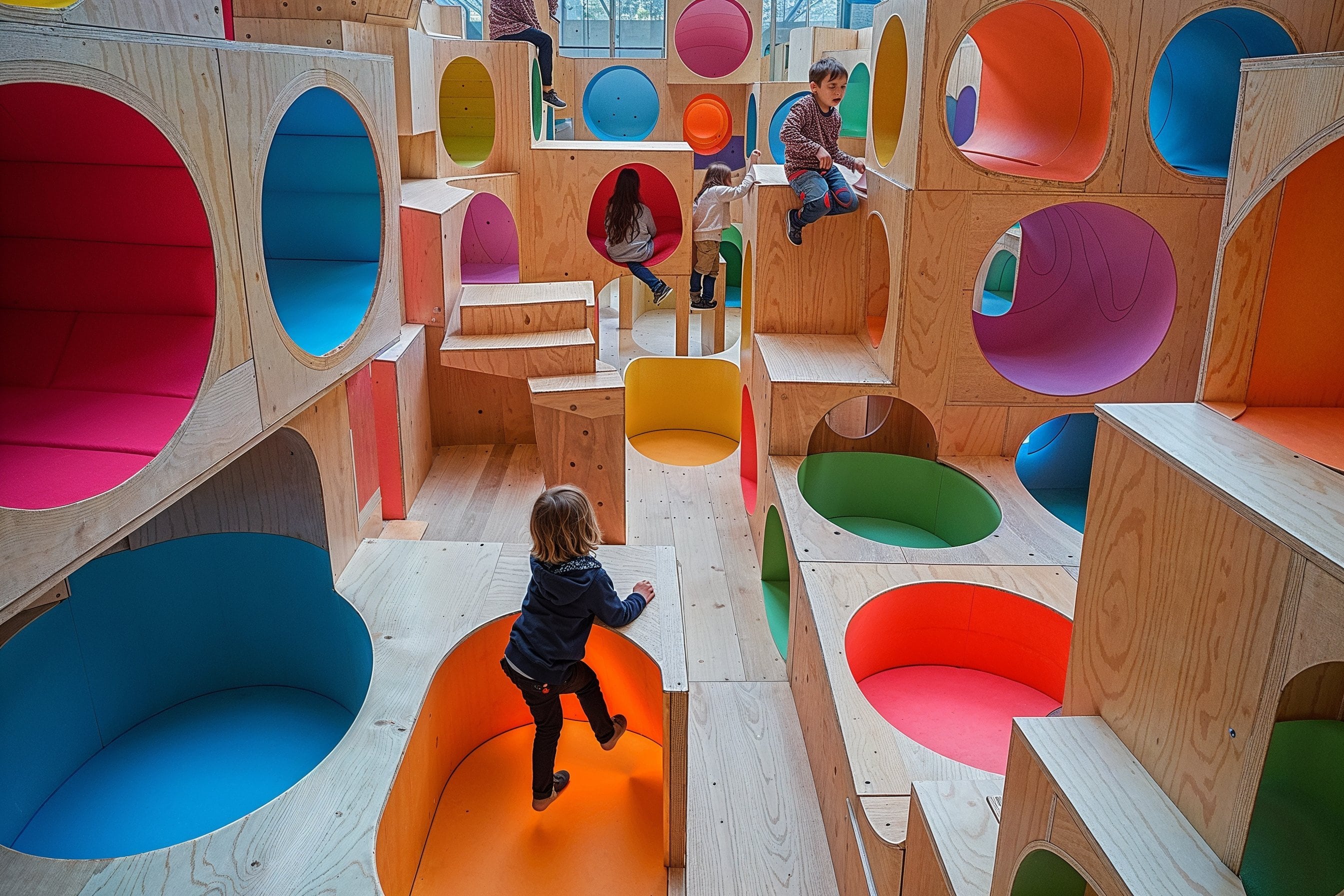 Imaginative labyrinthian children's playground built with sustainable plywood materials from Melbourne plywood supplier, Plyco