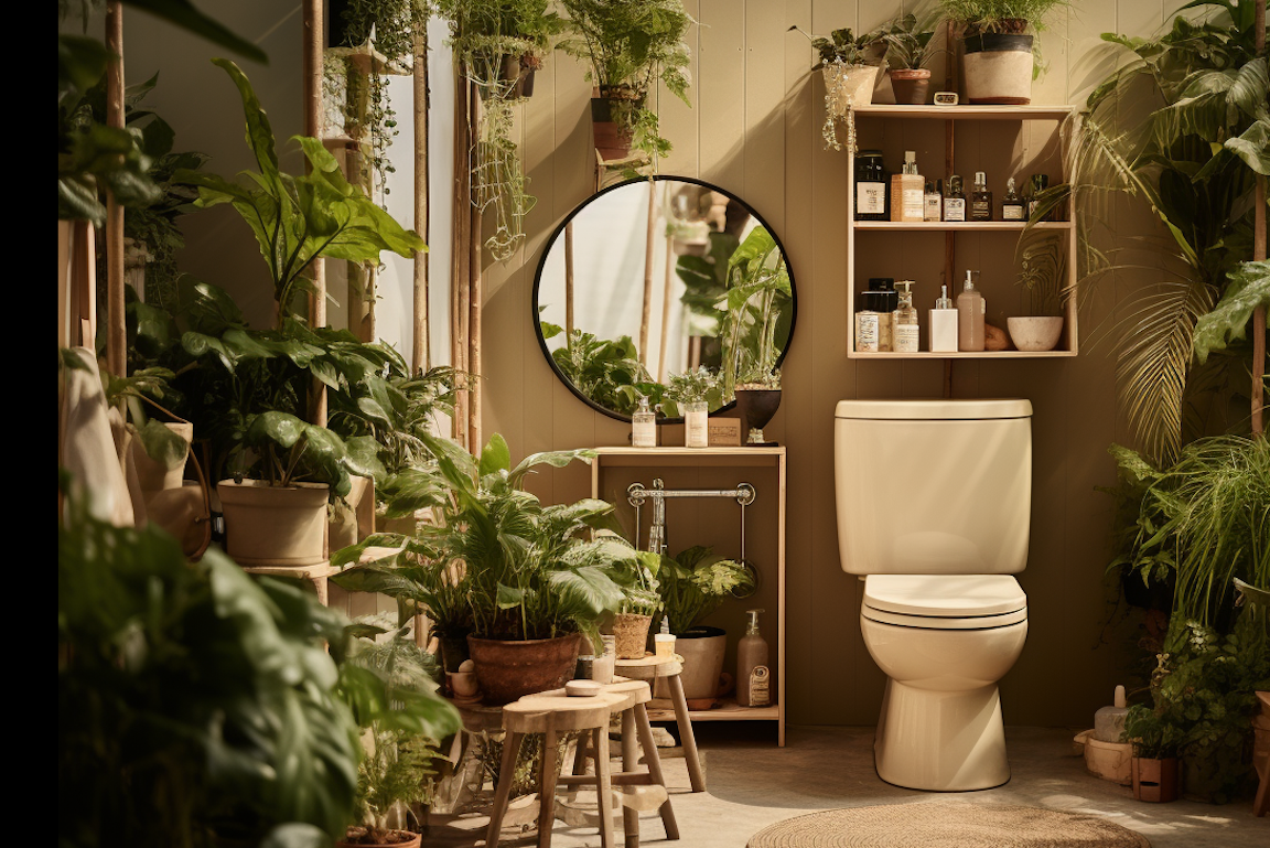 Bathroom within a portable retail store within an AI generative project from local Australian plywood supplier, Plyco