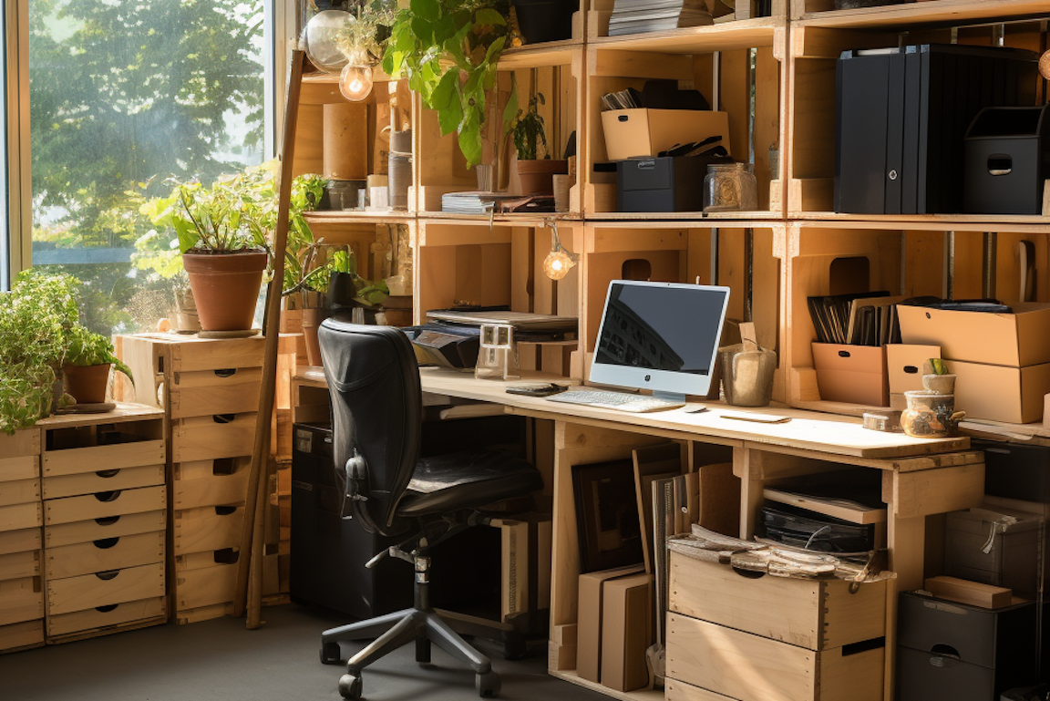 Storage room and workspace within an imaginative shop fitting project from local Australian plywood supplier, Plyco