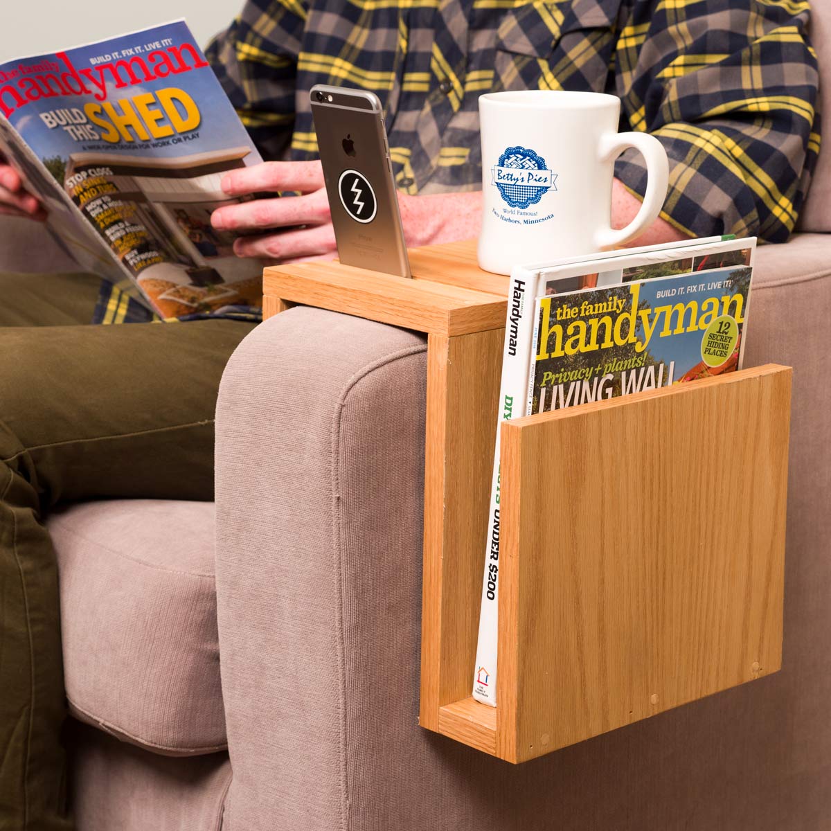 a couch arm tray made from plyco's premium birch plywood