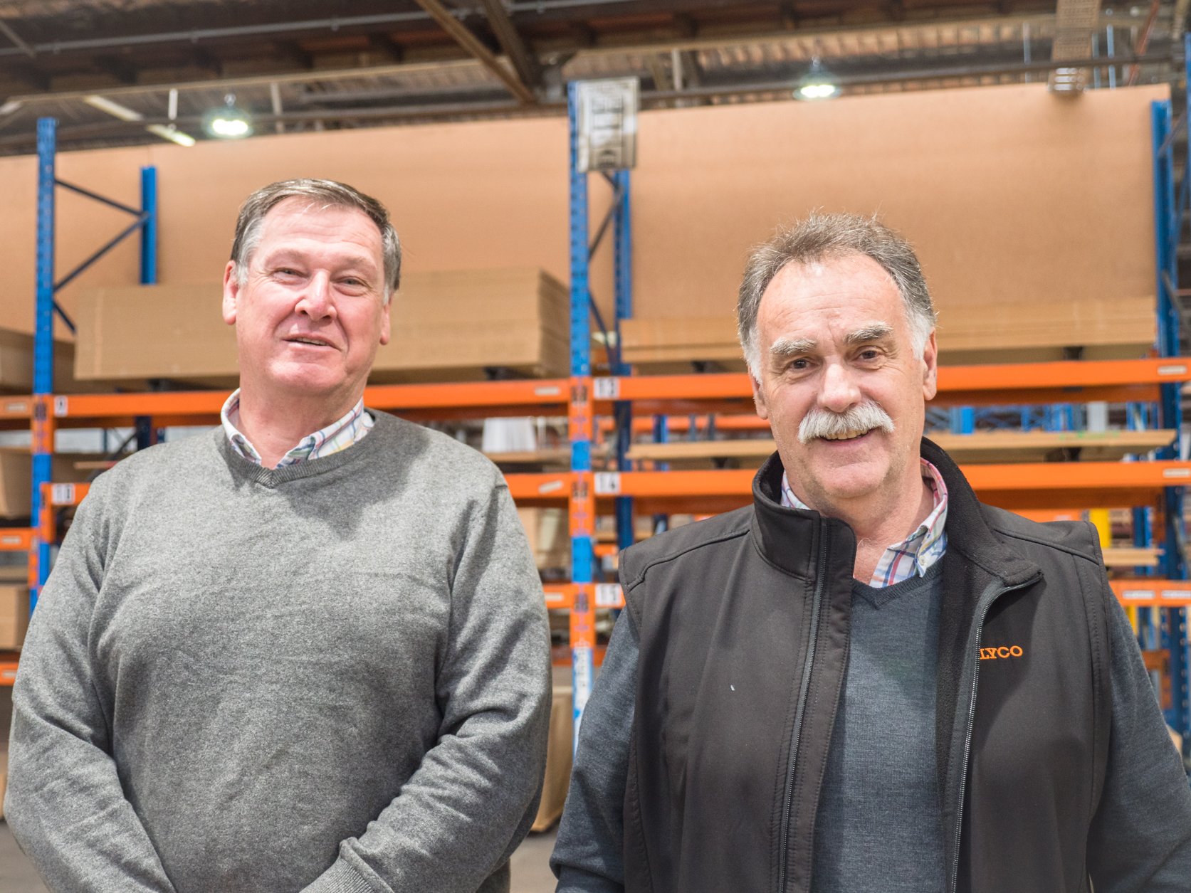 David and Graham on the factory floor at local plywood supplier, Plyco Farifield