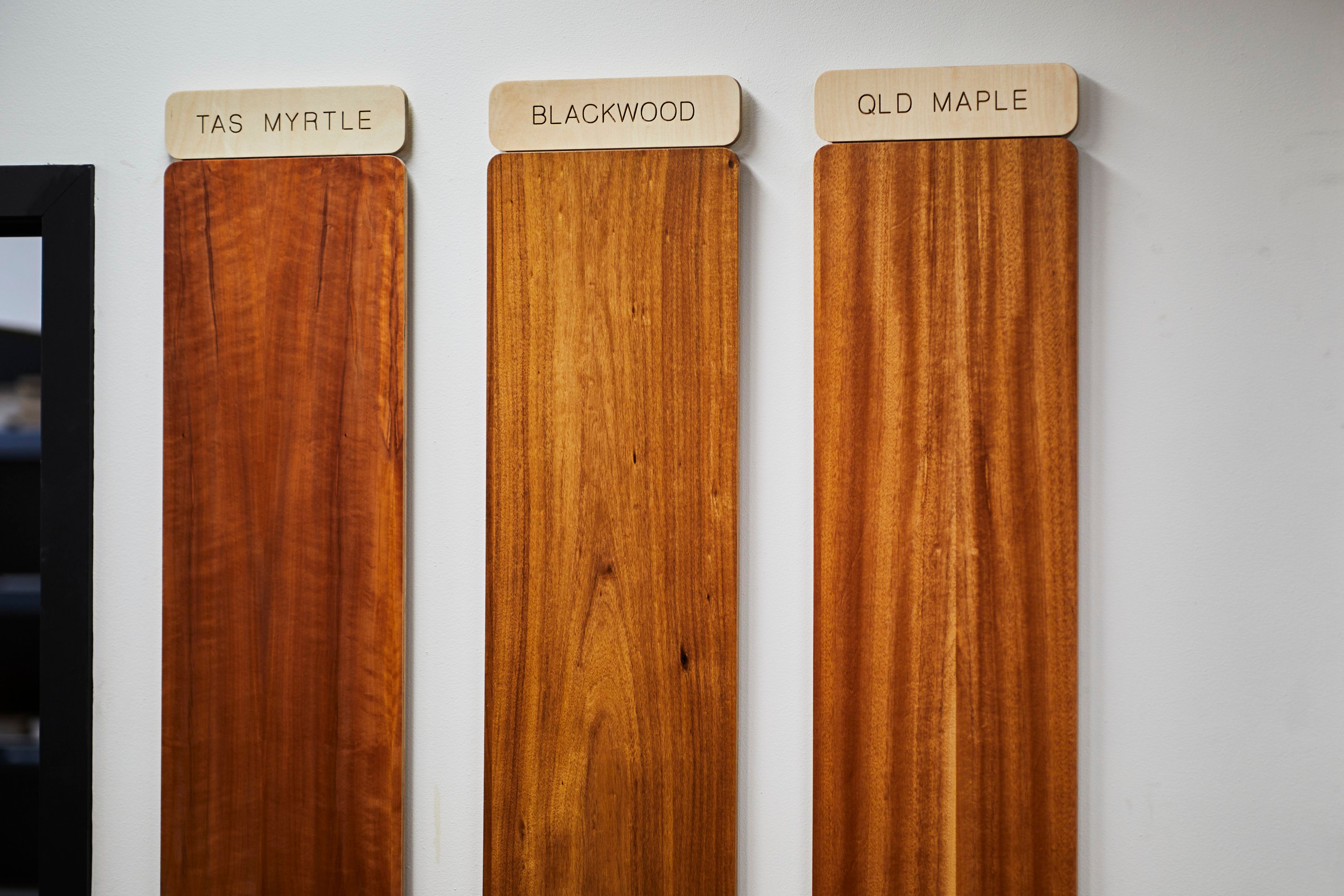 Timber veneers on display at Plyco Fairfield's showroom