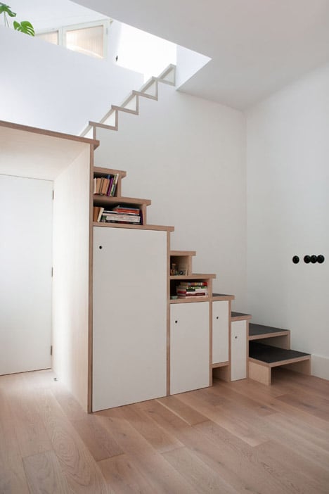 plywood staircase that doubles as storage